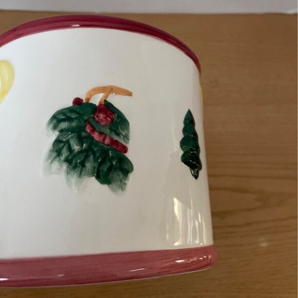 Vtg Christmas Ceramic Candle Holder w Shade Topper Moon Stars Candy Cane Tree - Picture 8 of 8